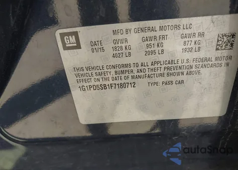 2015 Chevrolet Cruze 1Lt Manual from USA, damaged, VIN 1G1PD5SB1F7180712